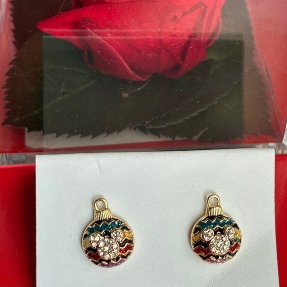 Disney Gold Tone Mickey Ornament Stud Earrings with Multicolor Enamel